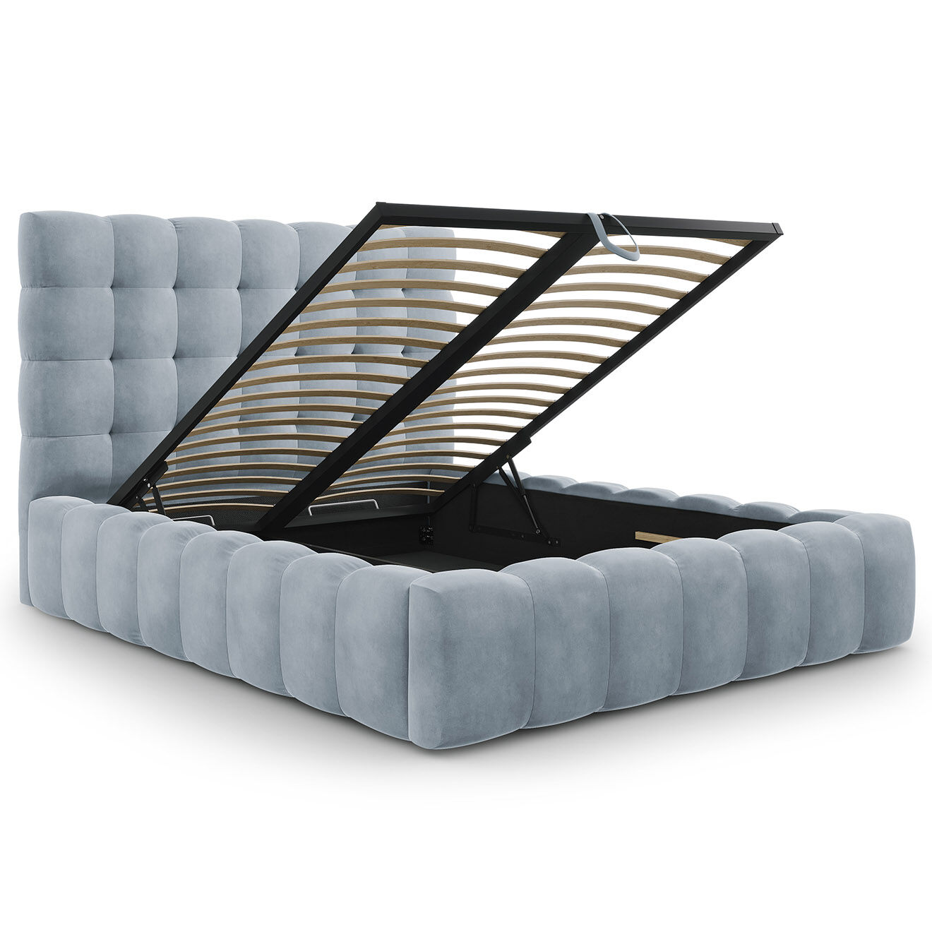Cosmopolitan Design Lit avec coffre de rangement Bali Velours bleu clair - 140x200 cm