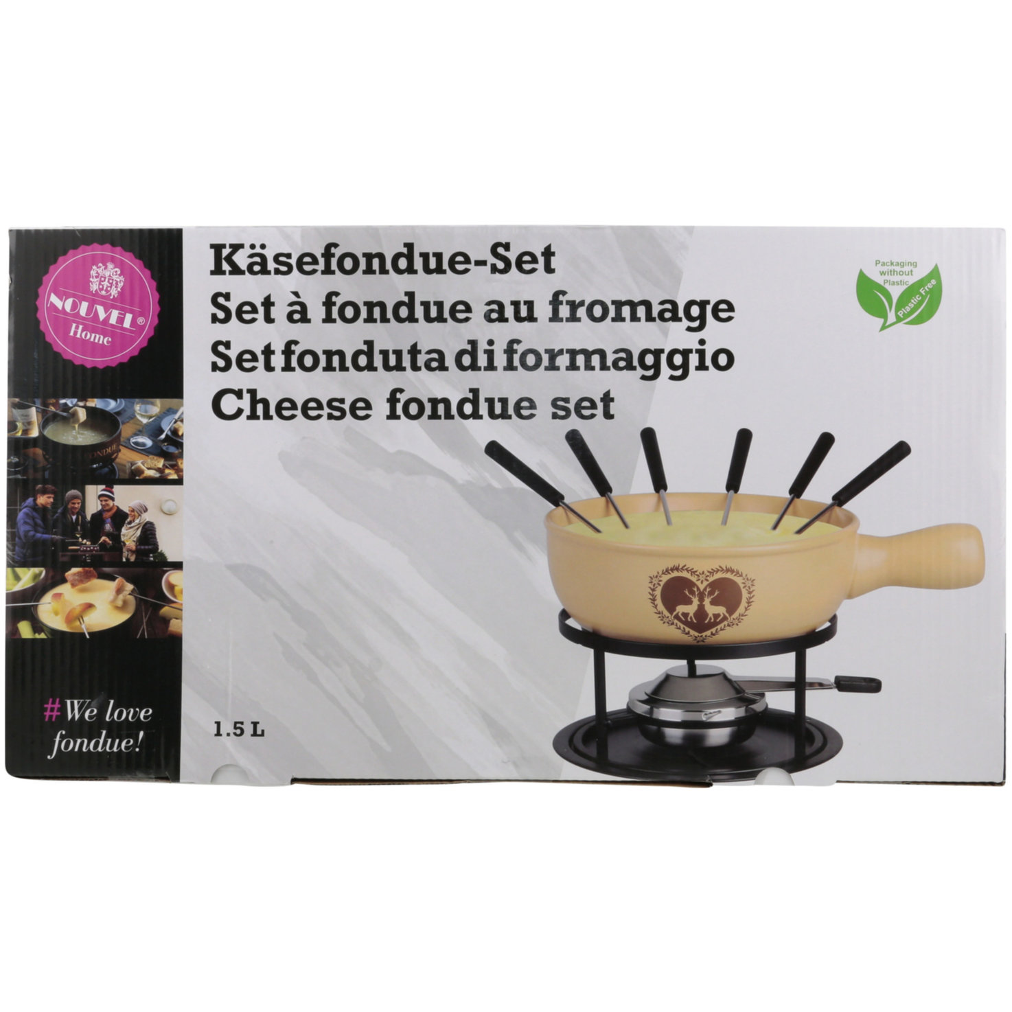Käsefondue-Set Herz mit Hirsch 9-teilig
