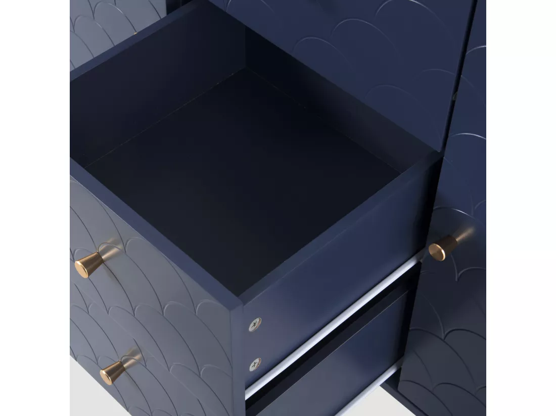 Commode avec 2 portes et 3 tiroirs, Etagère réglable, Bois massif + panneaux de Particules, Bleu marine - H82/L120/P40 cm