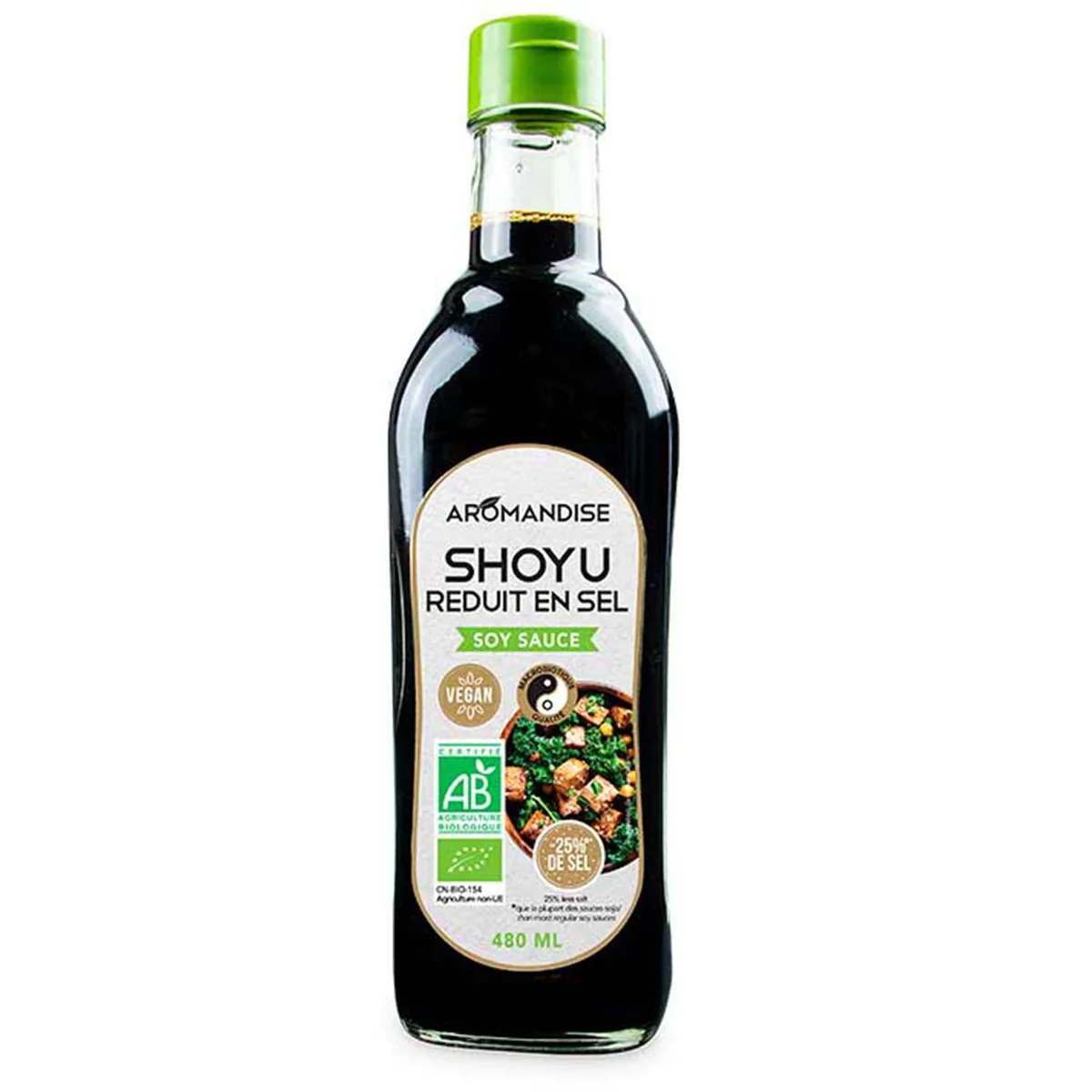 Sauce Soja Bio Shoyu grand cru 25% moins salé - 0,48 l Aromandise