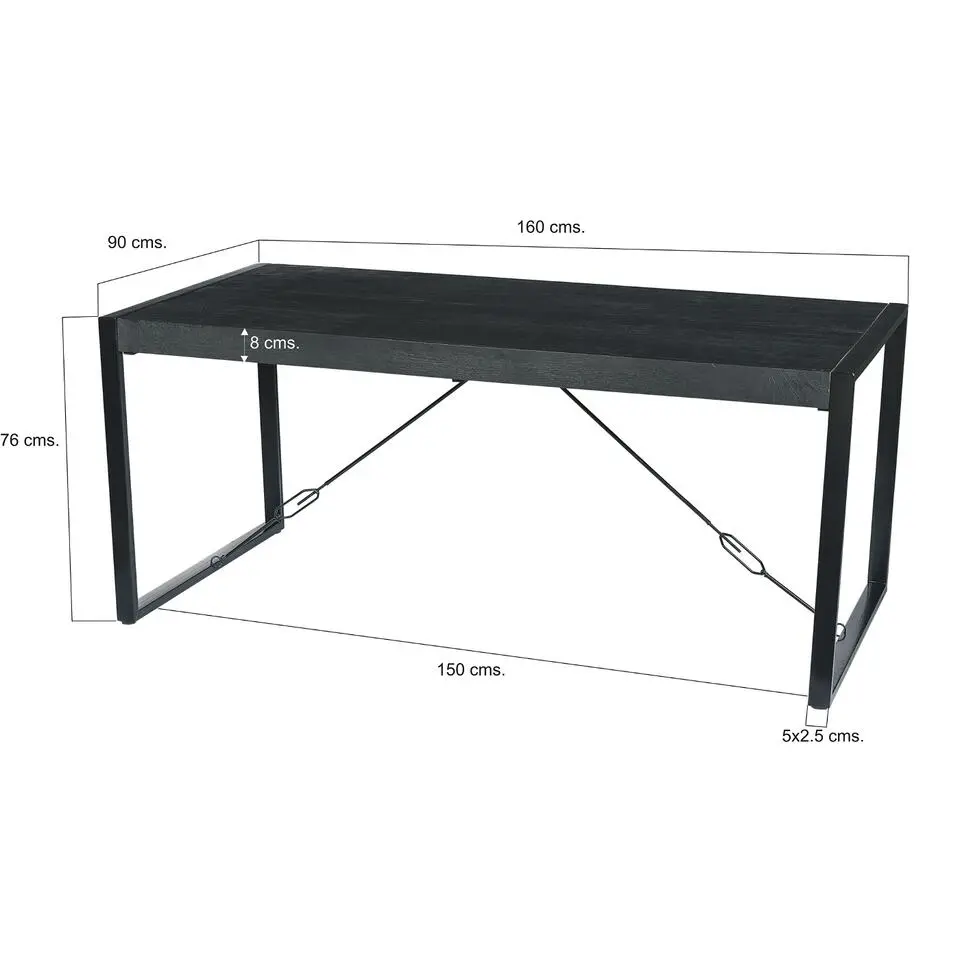 Eettafel Rechthoek 160cm - Zwart Mangohout - 2-4 personen - Norris