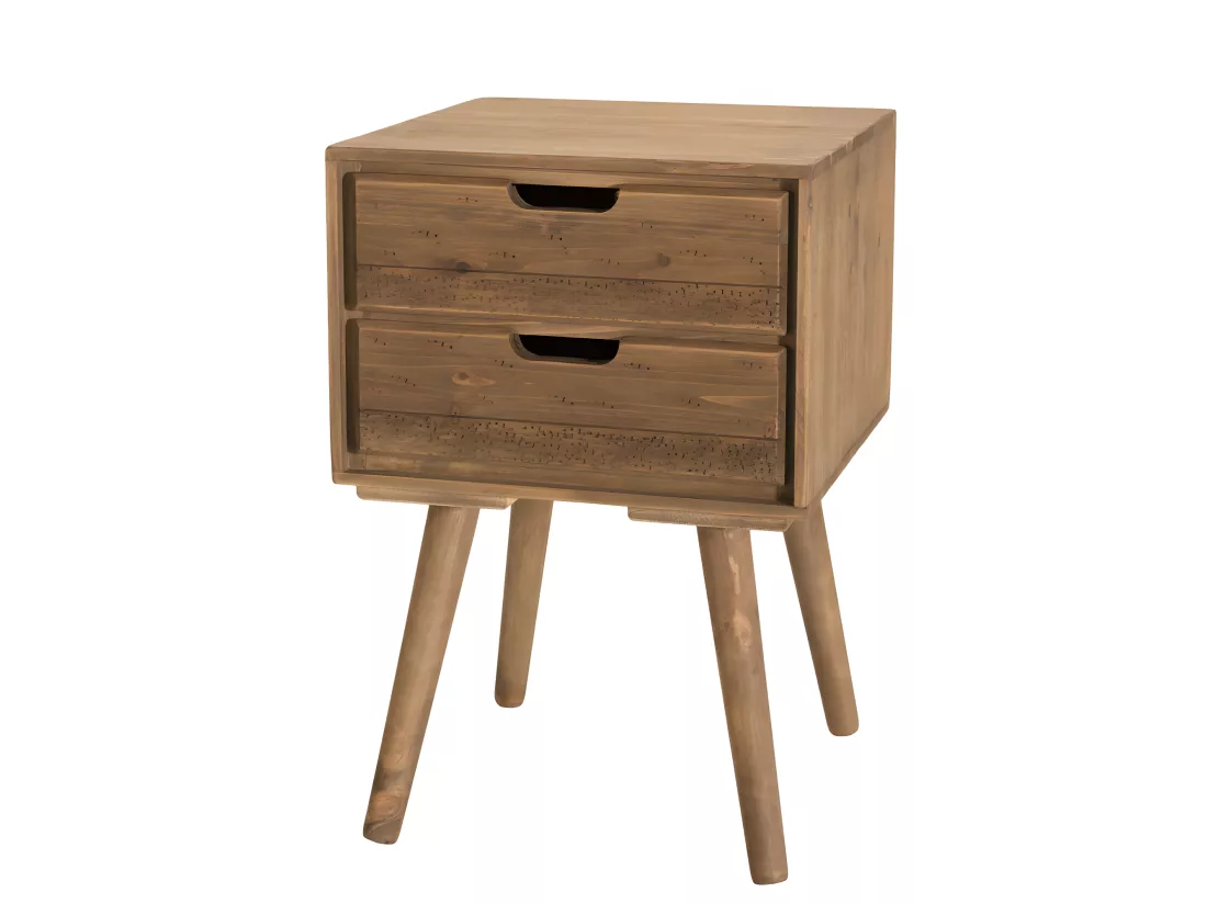 ANDREW - Chevet scandi bois marron 2 tiroirs Sapin