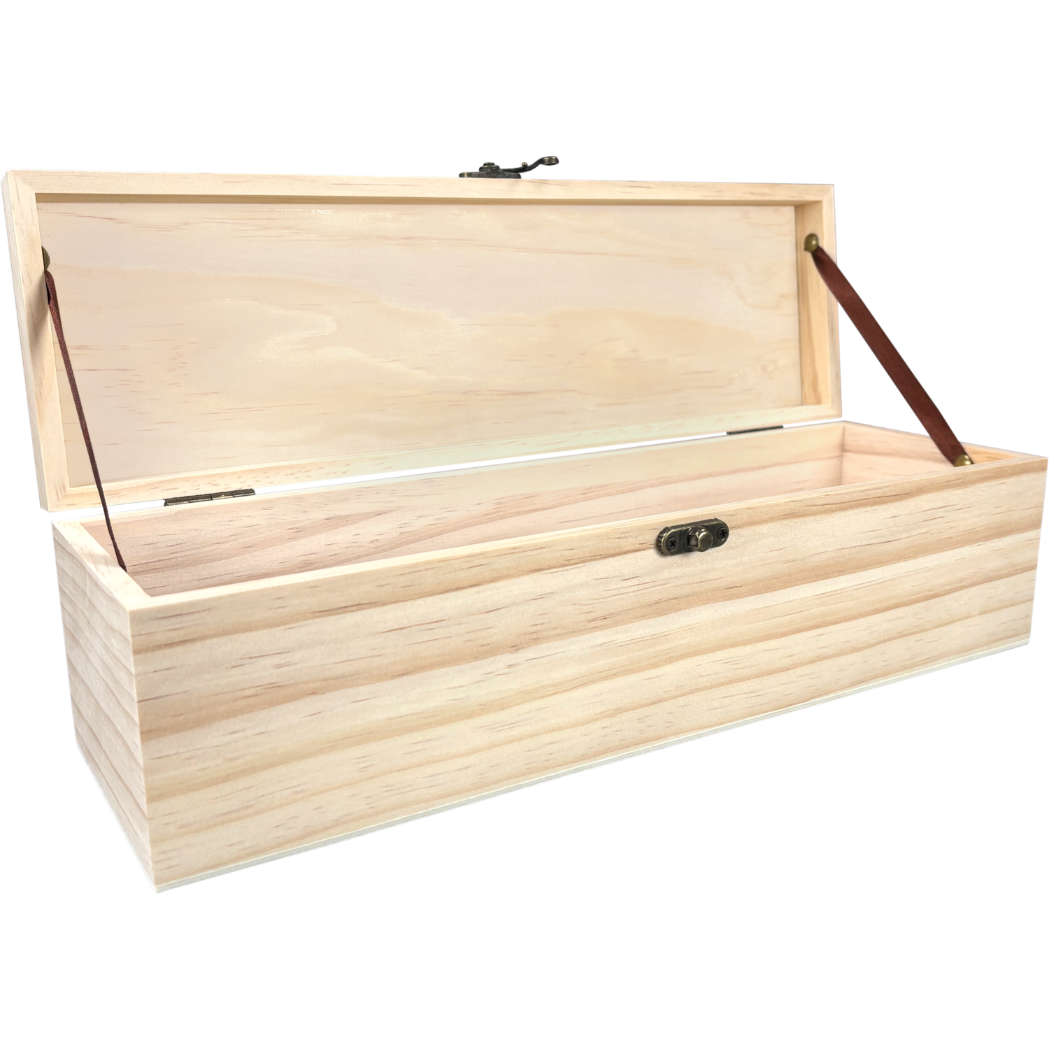 Wijnkist, 1 fles, scharnierdeksel, 340x95x95mm, hout, naturel