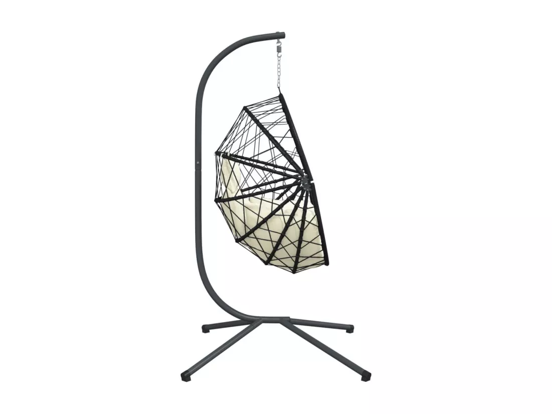Chaise suspendue en forme d'œuf et support beige rotin et acier