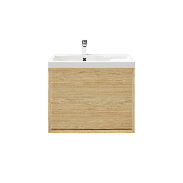 Meuble sous vasque à suspendre GoodHome Avela placage chêne 80 cm + plan vasque Mila
