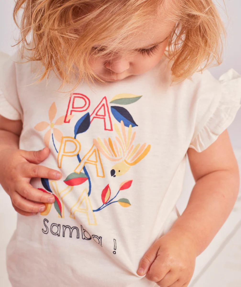 T-SHIRT BÉBÉ FILLE EN COTON ANTI-UV BIO IMPRIMÉ TROPICAL