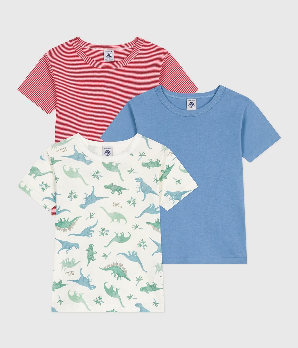 PETIT BATEAU<br>Conjunto de 3 camisetas de algodão de manga curta