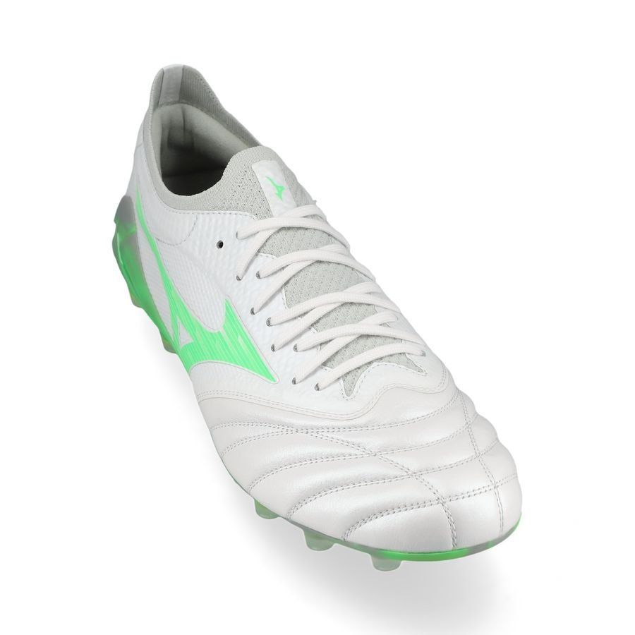 Mizuno Morelia Neo IV Beta Elite FG/AG Frontier - Blanc/Vert Néon/Cool Gray