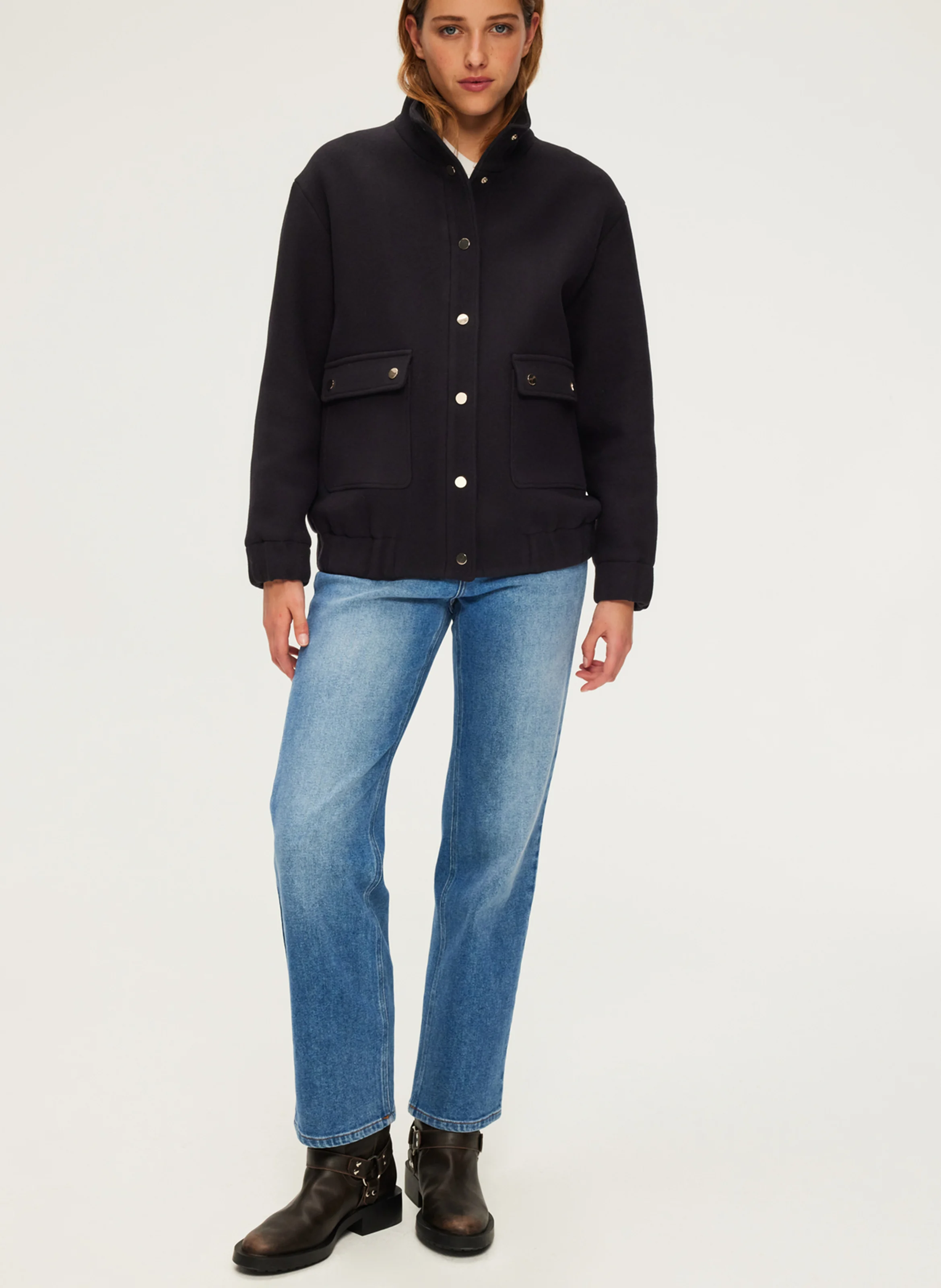 MATTEA - Blouson col montant en laine mélangée | Bleu