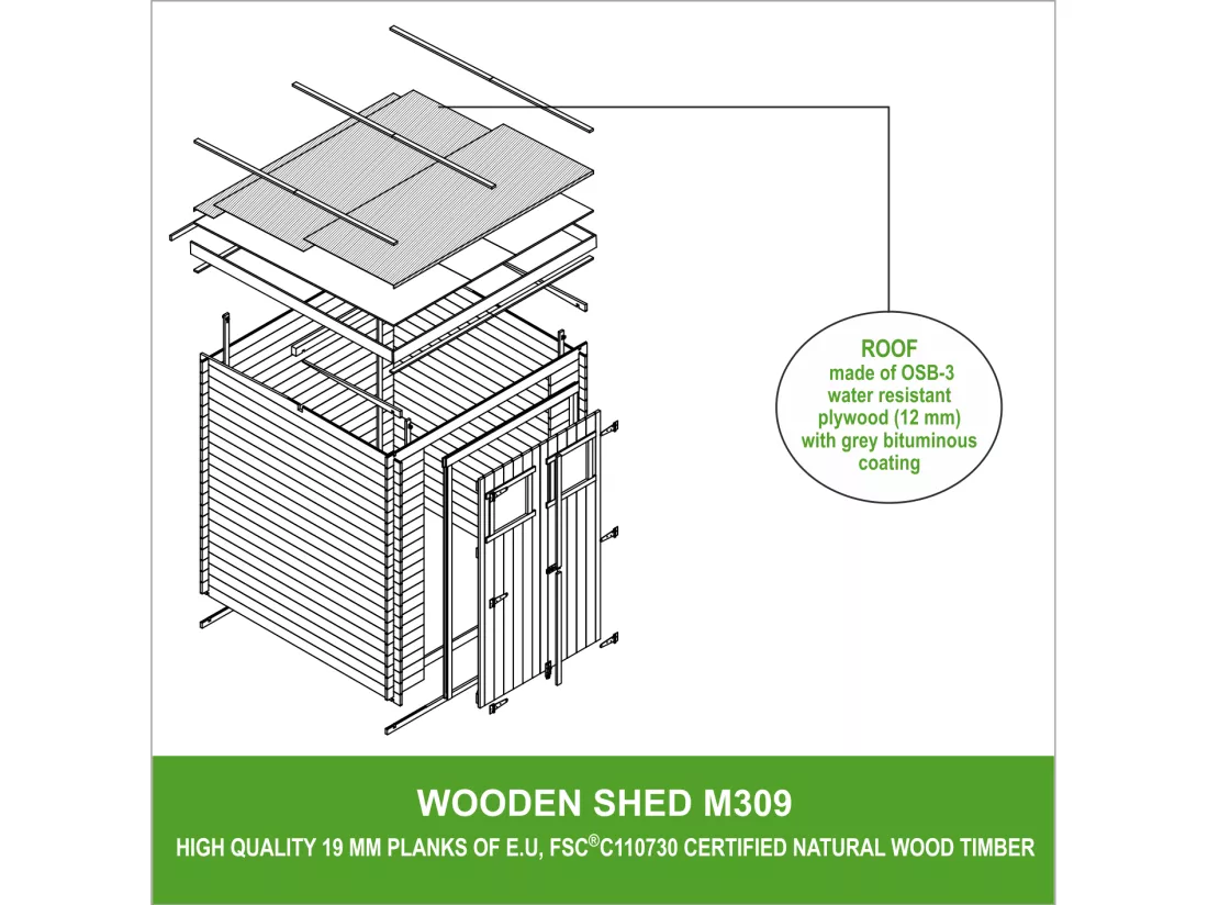 TIMBELA M309 Abri de jardin en bois - l204xL204xH200 cm/3.53 m2