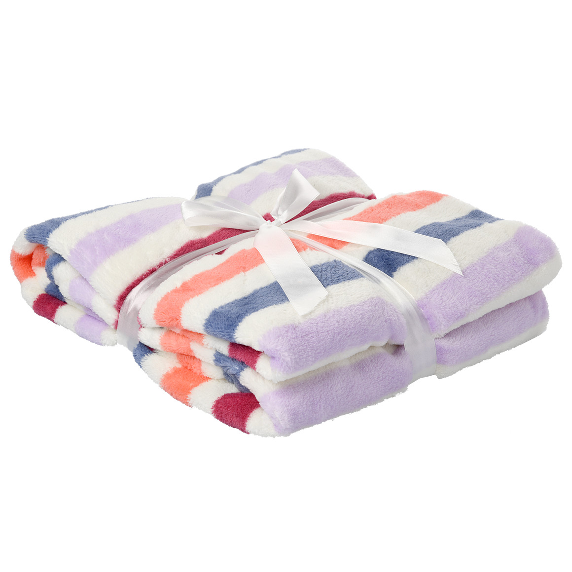 Topolino Kuscheldecke in gestreifter Optik helllila / blau / koralle / dunkelpink / weiss