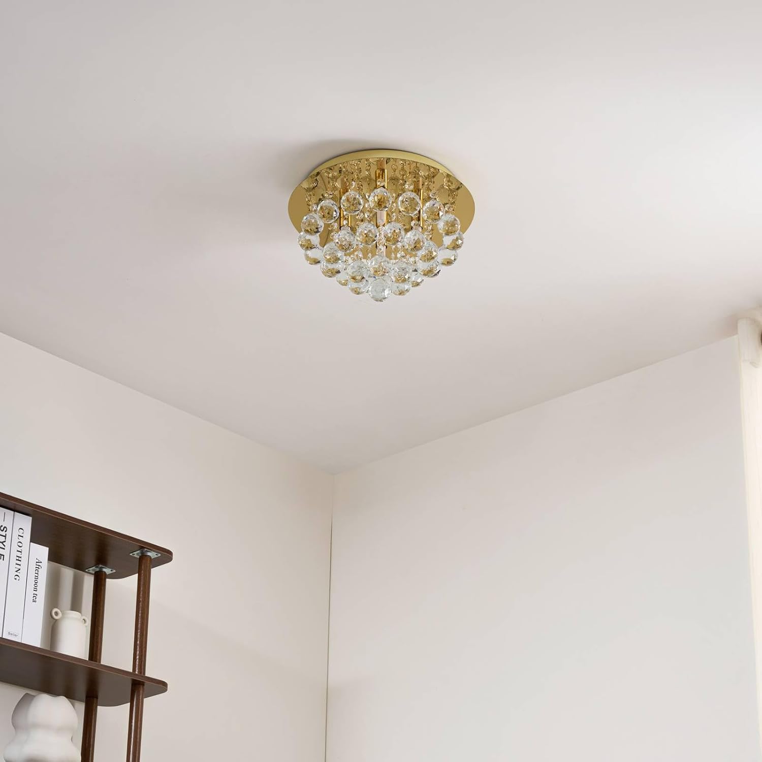 Lindby Kristall Deckenlampe goldfarben Ø 35 cm, Kronleuchter Deckenleuchte 4x G9 ohne Leuchtmittel Wohnzimmerlampe Schlafzimmerlampe Esszimmerlampe