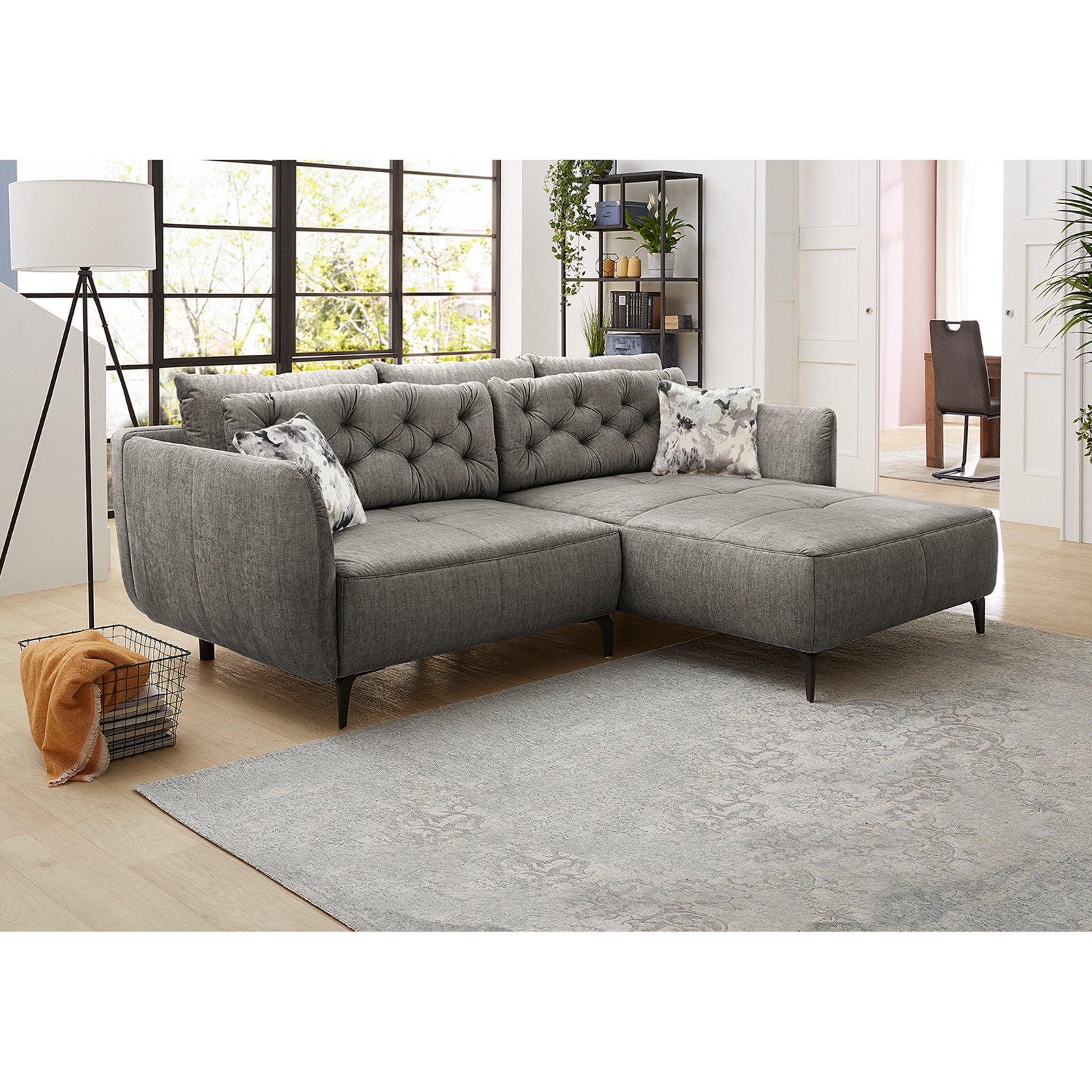 Ecksofa Oslo Stoff Velours-Optik grau