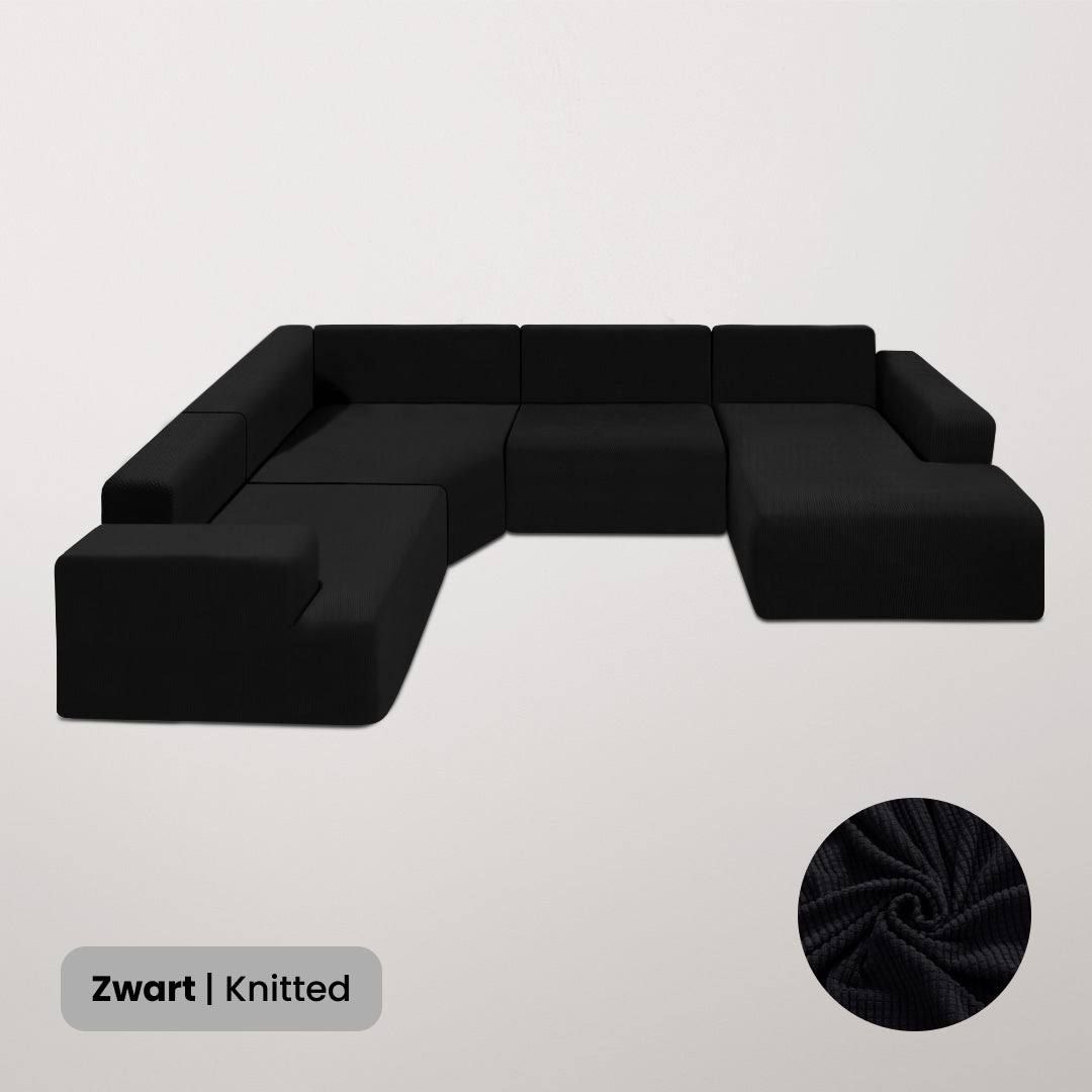 Ecksofabezug (3-teilig) - Champagnefarben (Samt) - M2 - Sofaschutz