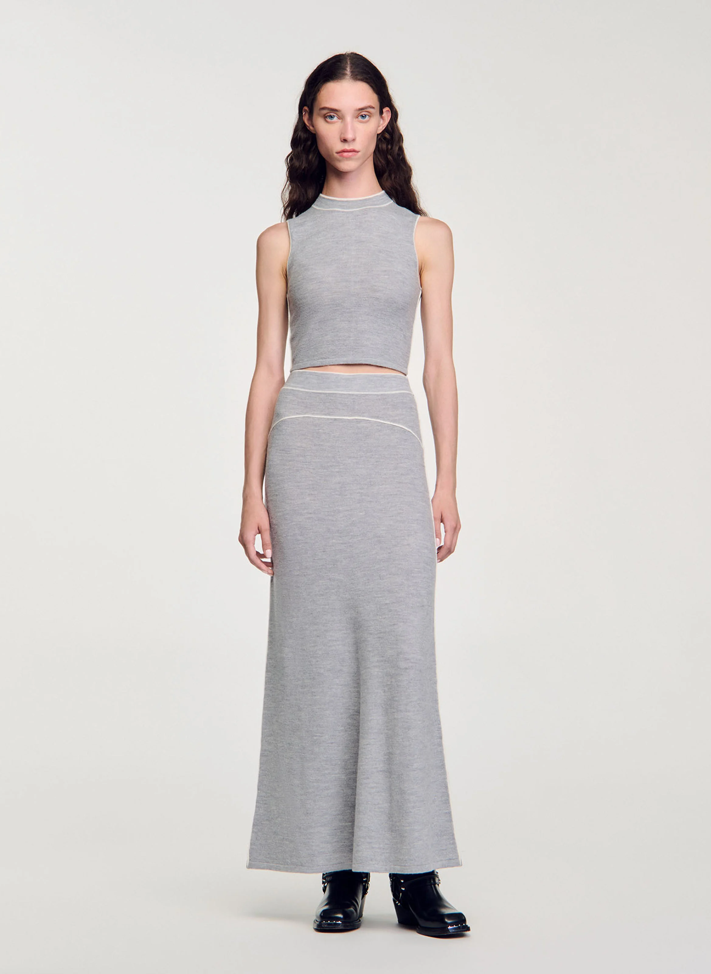 Jupe longue en laine | Gris