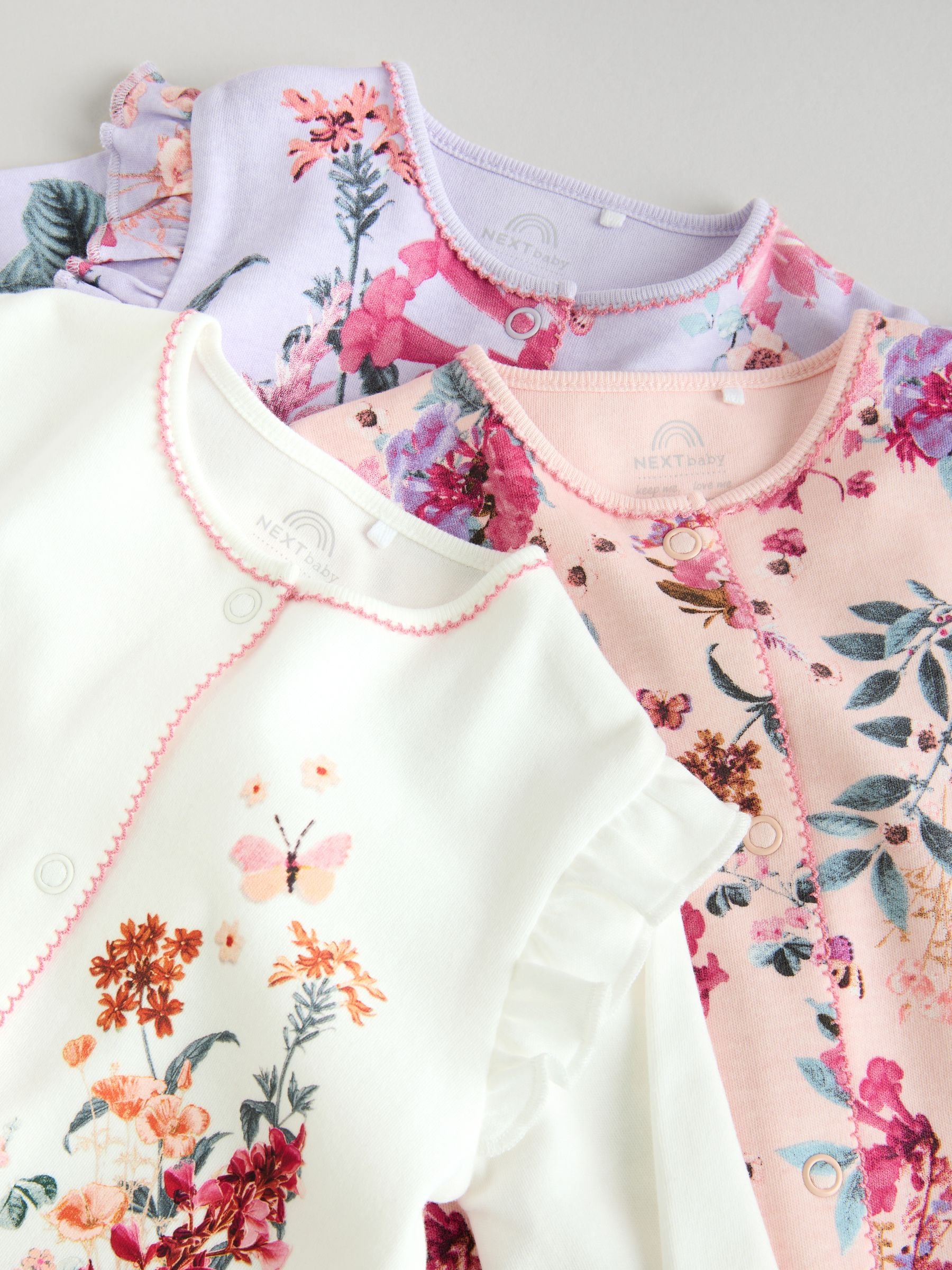 Ecru met bloemenmotief - Verpakking van 3 babypyjama's (0 mnd-2 jr)