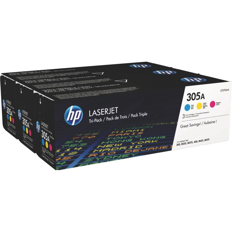 HP 305A - CF370AM Pack 3 toners cyan, magenta, jaune