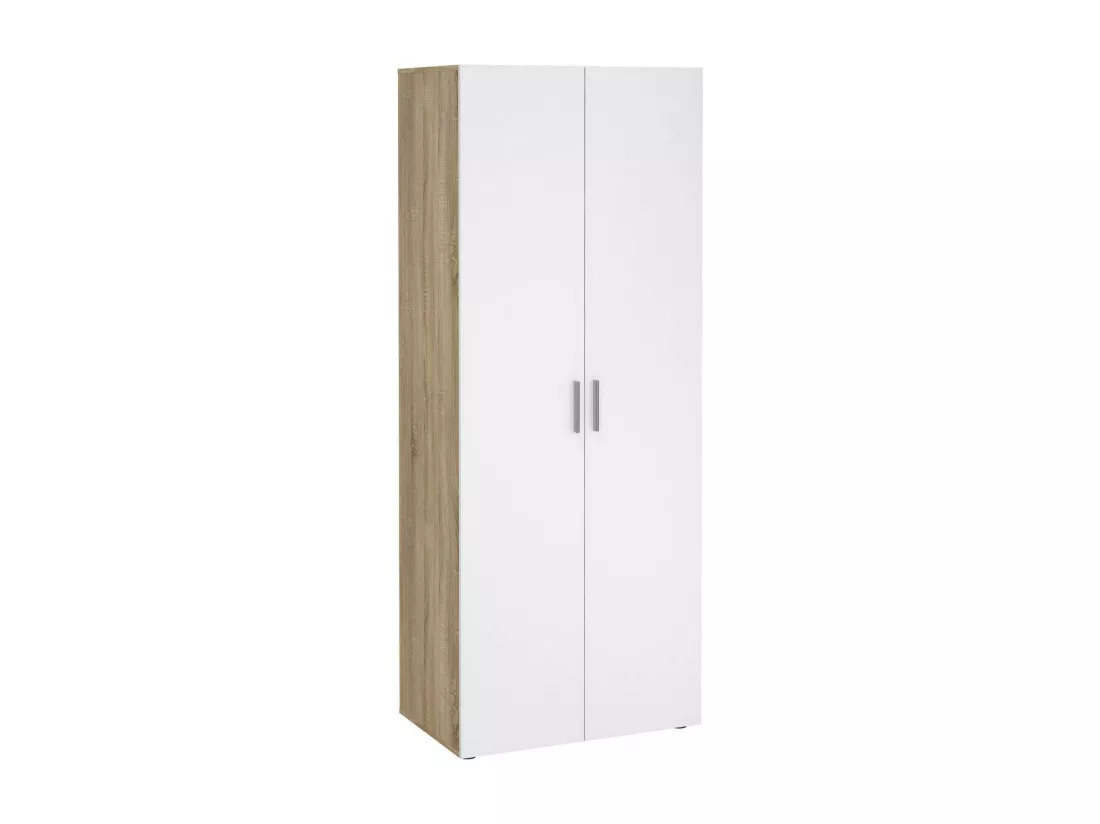Garde-robe 2 portes Dscamacc, Meubles de chambre, Penderie de plain-pied, Placard à vêtements, 79x50 h201 cm, Chêne et Blanc