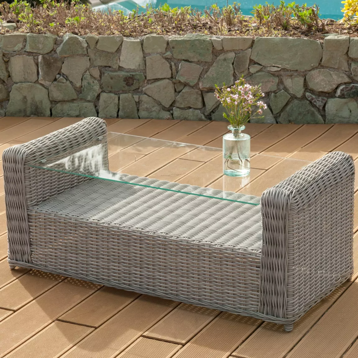 Salon de jardin en résine tressée 4 places 4 pcs Calvi Gris et gris foncé