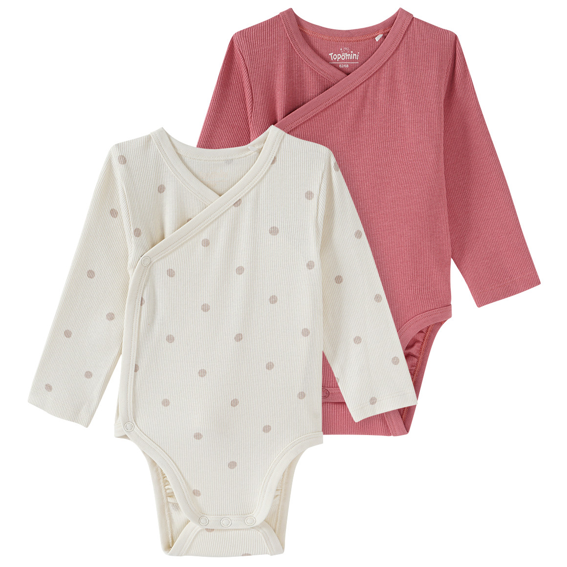 Topomini 2 Newborn Wickelbodys mit Rippstruktur creme / altrosa