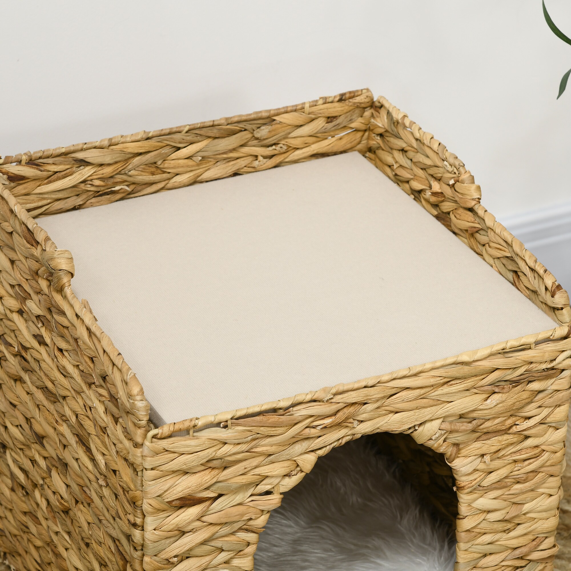 PawHut Rattan Katzenhaus mit Kissen braun 37,5L x 37,5B x 41,5H cm