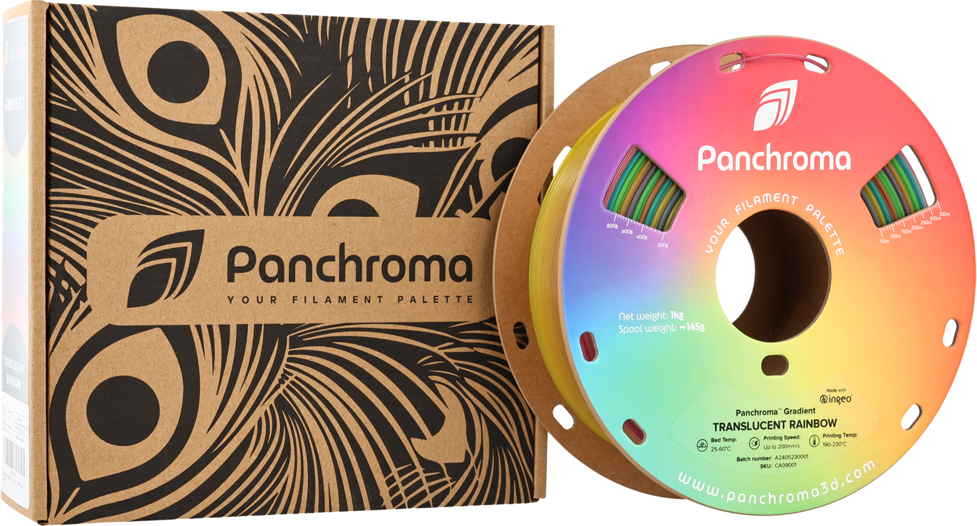 Polymaker  Panchroma™ PLA Gradient Translucent Rainbow, 1,75 mm / 1000 g    Farbwechseleffekt in Translucent Rainbow