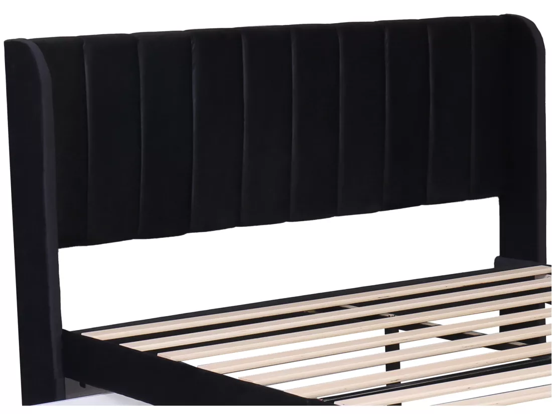 Lit avec 2 tiroirs - 140 x 200 cm - velours - sommier à lattes - coloris noir