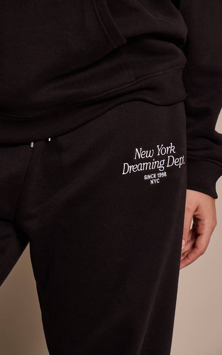 Noir Jogger Grande Taille À Jambes Larges Broderie New York