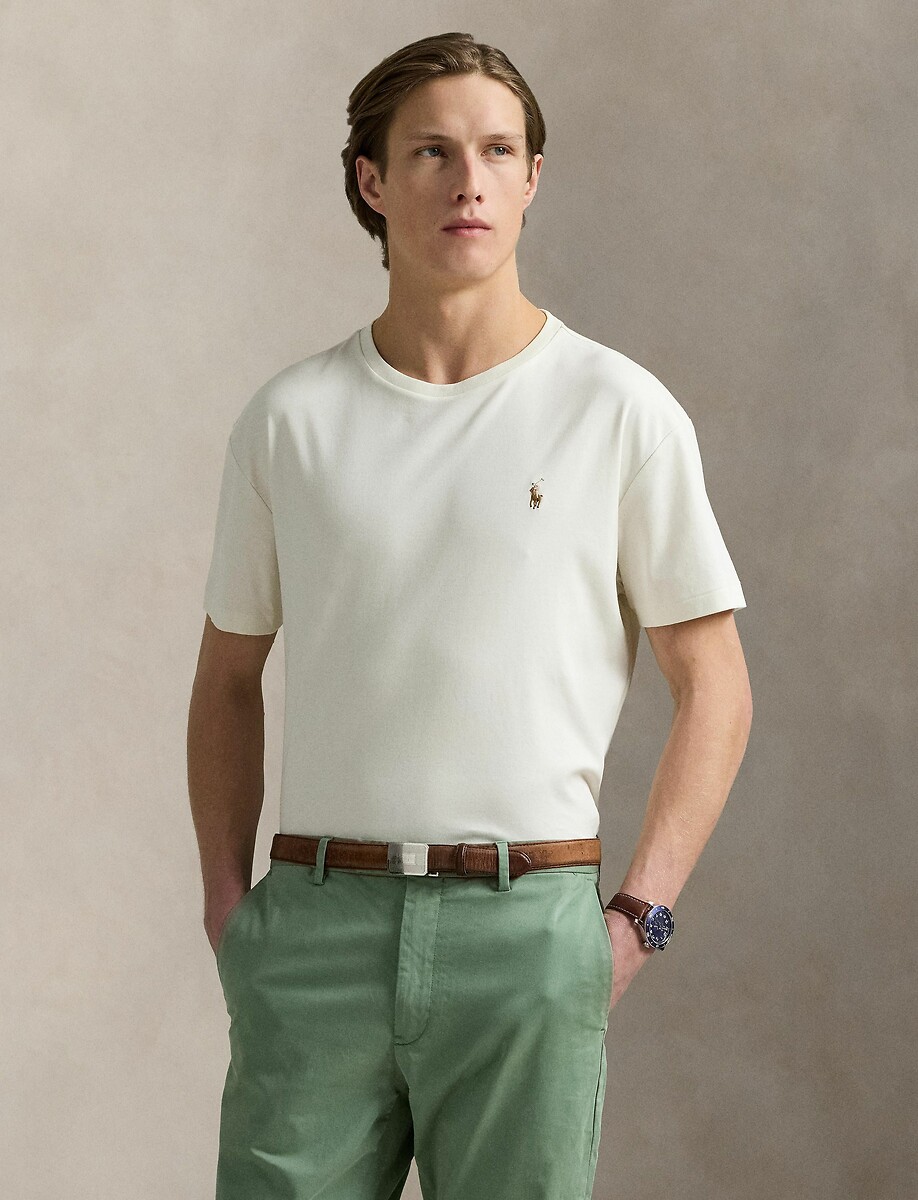 POLO RALPH LAUREN<br>Camiseta reta com gola redonda em malha interlock