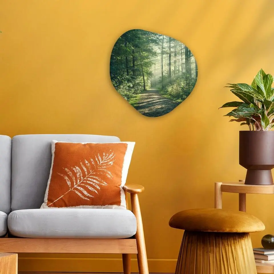 MuchoWow Wand decoratie 40x40cm Bos Pad Zon Bomen Groen