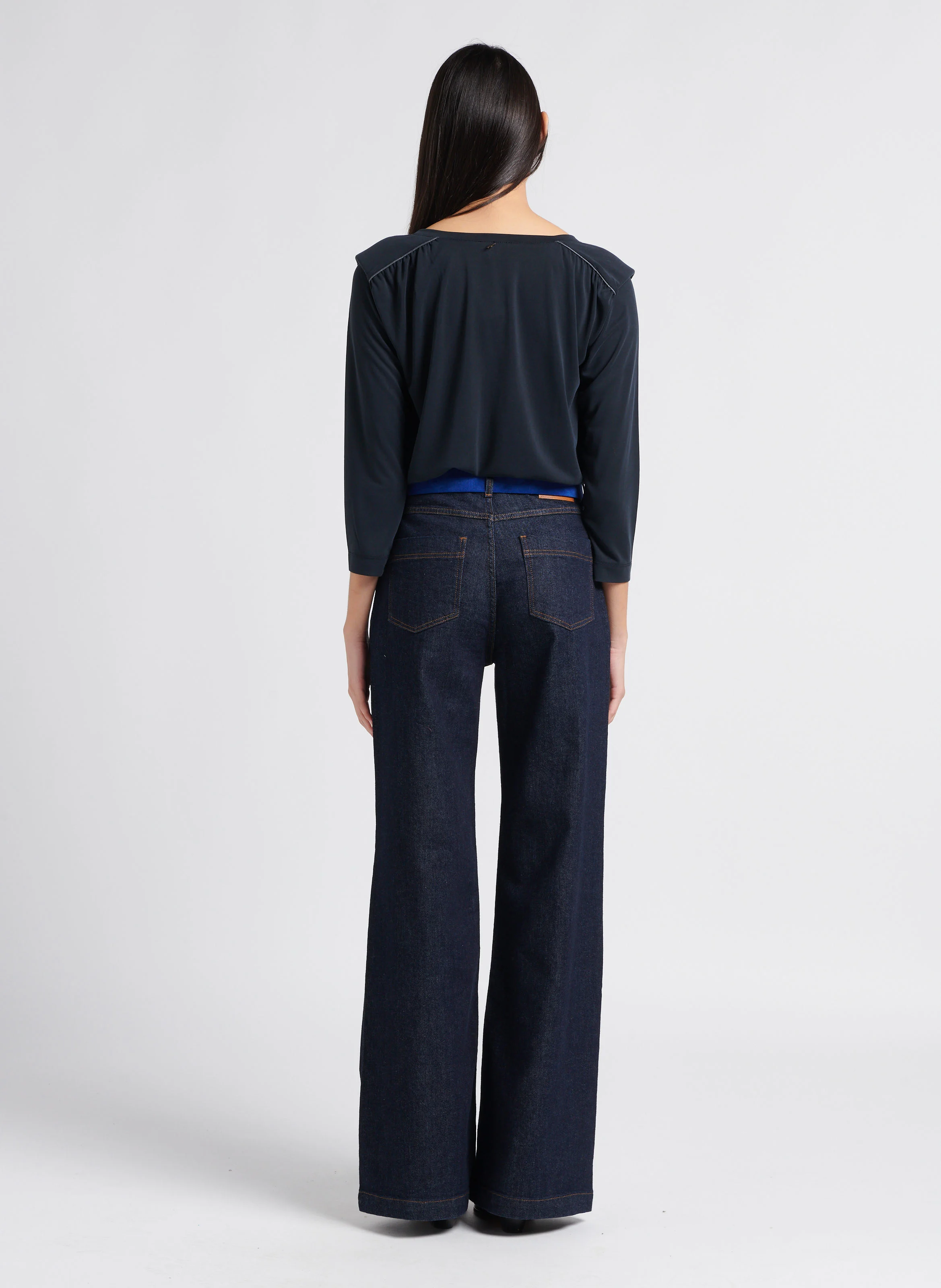 LE HAILEY - Jean large taille haute en coton stretch | Bleu