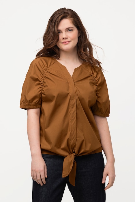 Bluse, Saumband, Tunika-Ausschnitt, Halbarm, Biobaumwolle
