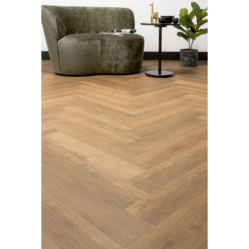 Kleurstaal Lundia click PVC Helder Irena visgraat bruin houtlook