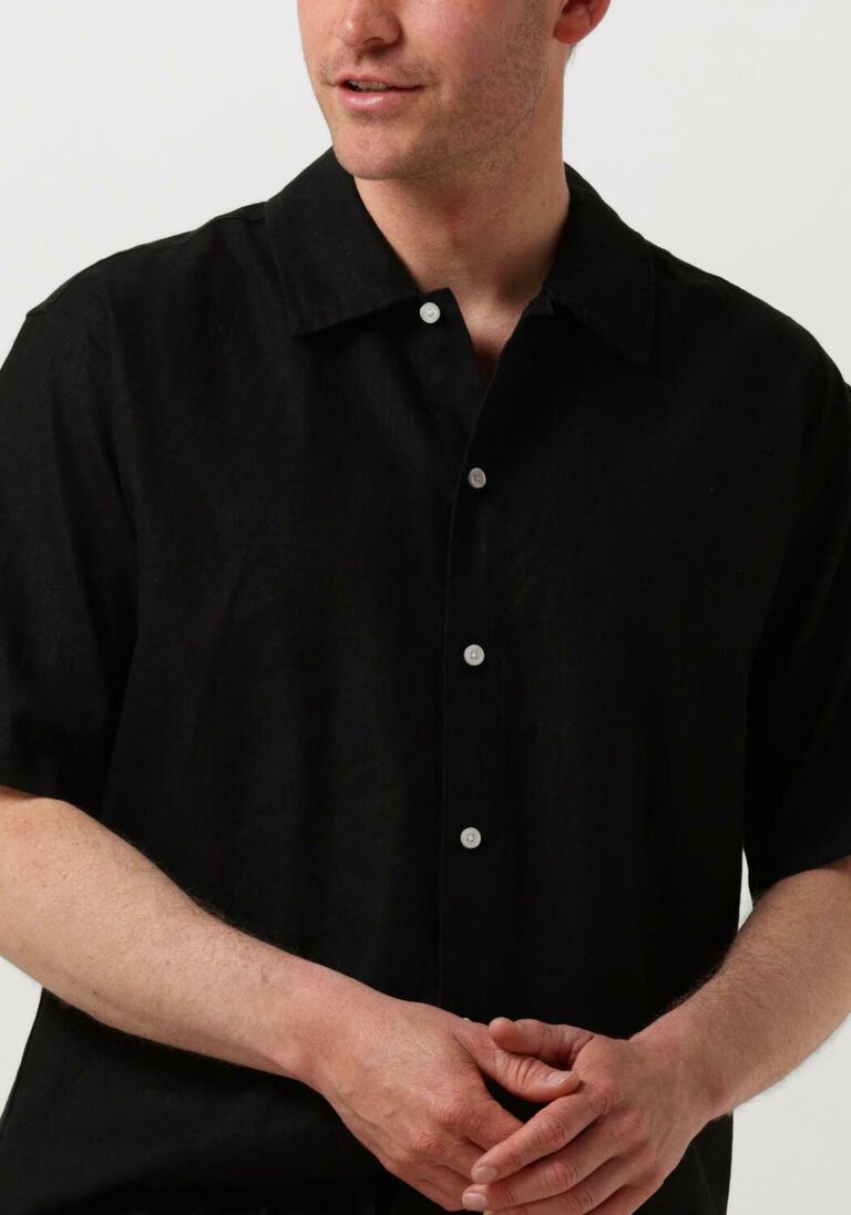 WOODBIRD zwarte woodbird casual overhemd wbbanks linen shirt
