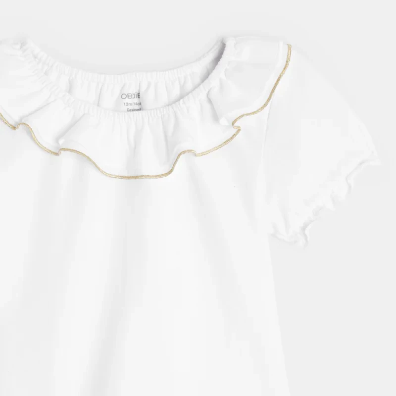 T-shirt col volanté brillant blanc bébé fille Blanc
