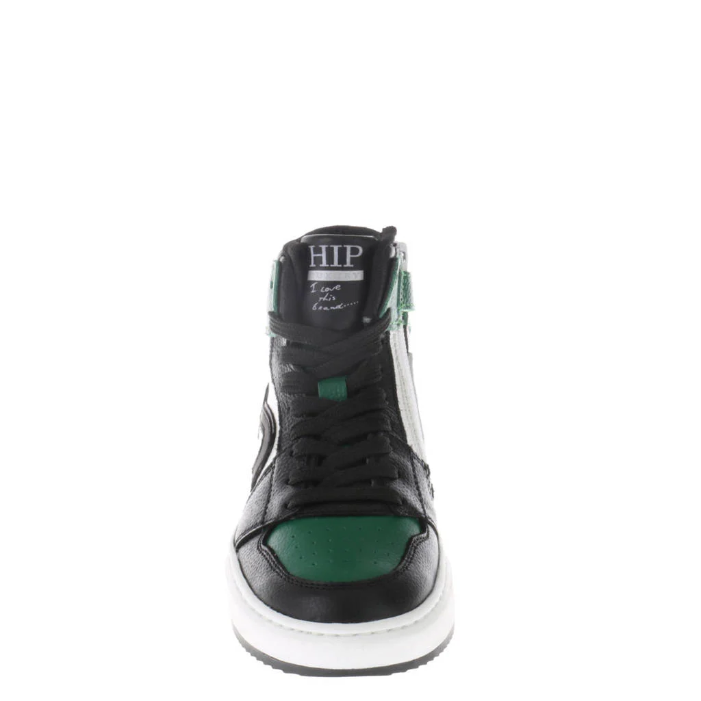 Hip leren sneakers groen/zwart/wit