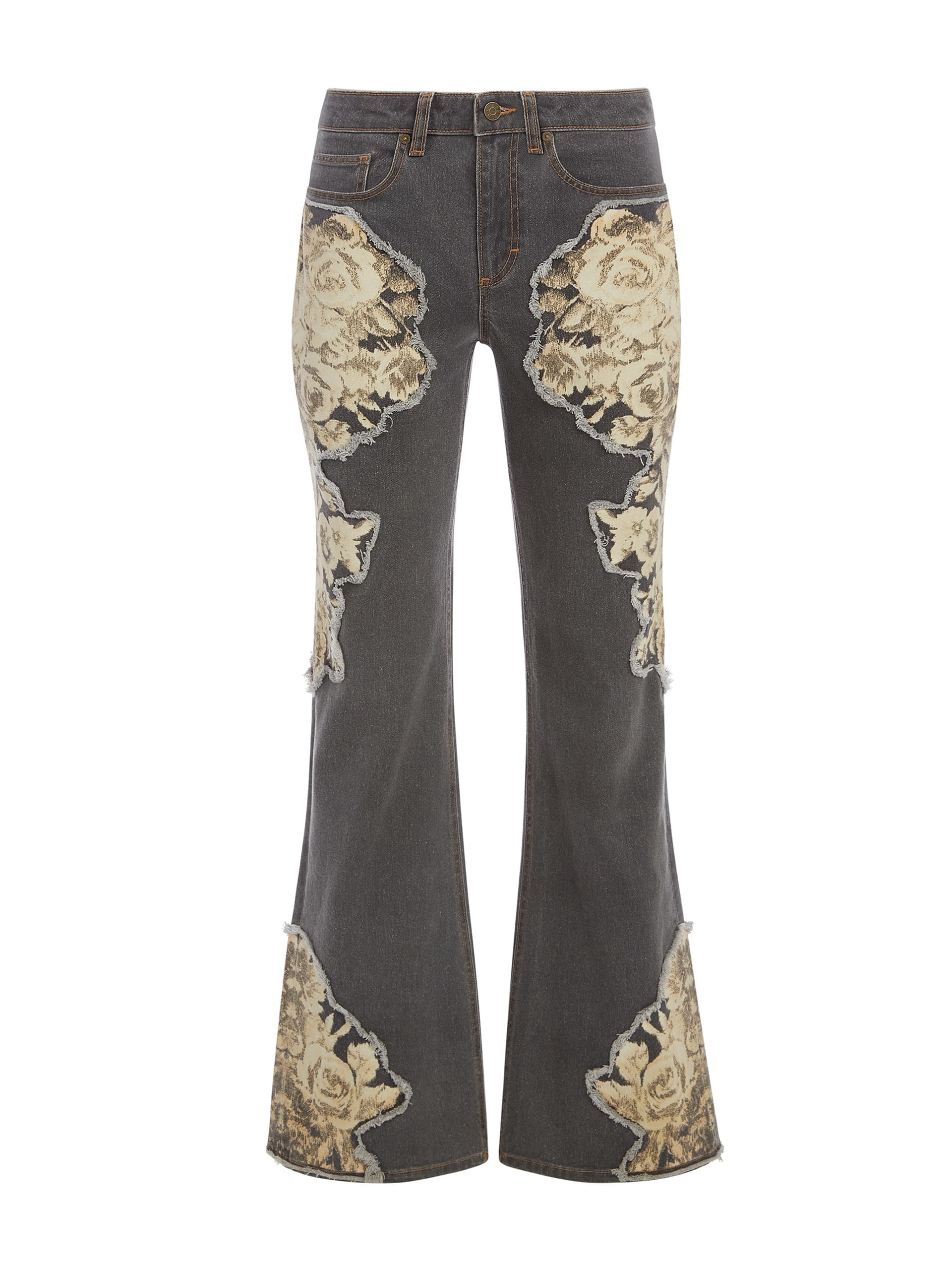 Calça jeans flare estampada