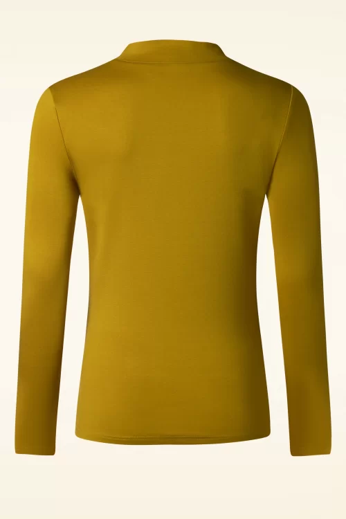 Vixen Jersey top met strik in mosterd