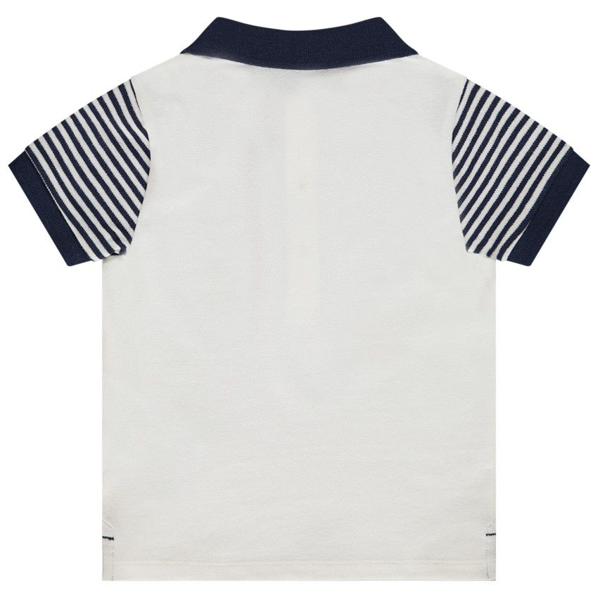 Polo manches courtes rayé en coton piqué print voilier pour bébé garçon - Ecru