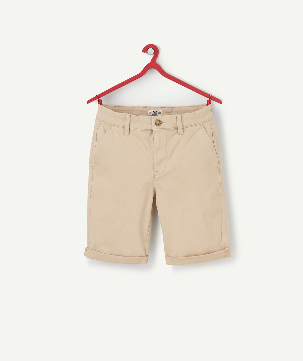 BERMUDA CHINO GARÇON BEIGE EN FIBRES RECYCLÉES