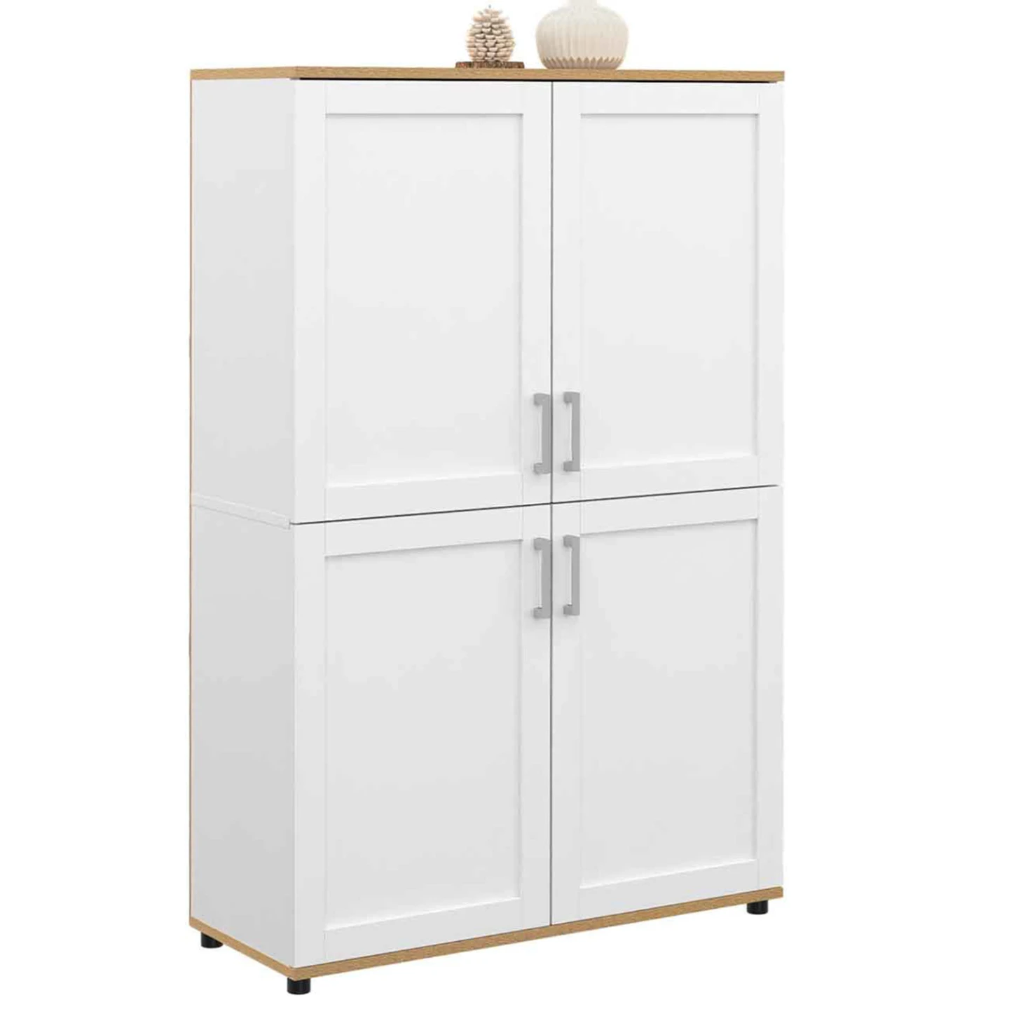 Buffet haut H. 125 cm VITO 4 portes blanc et bois