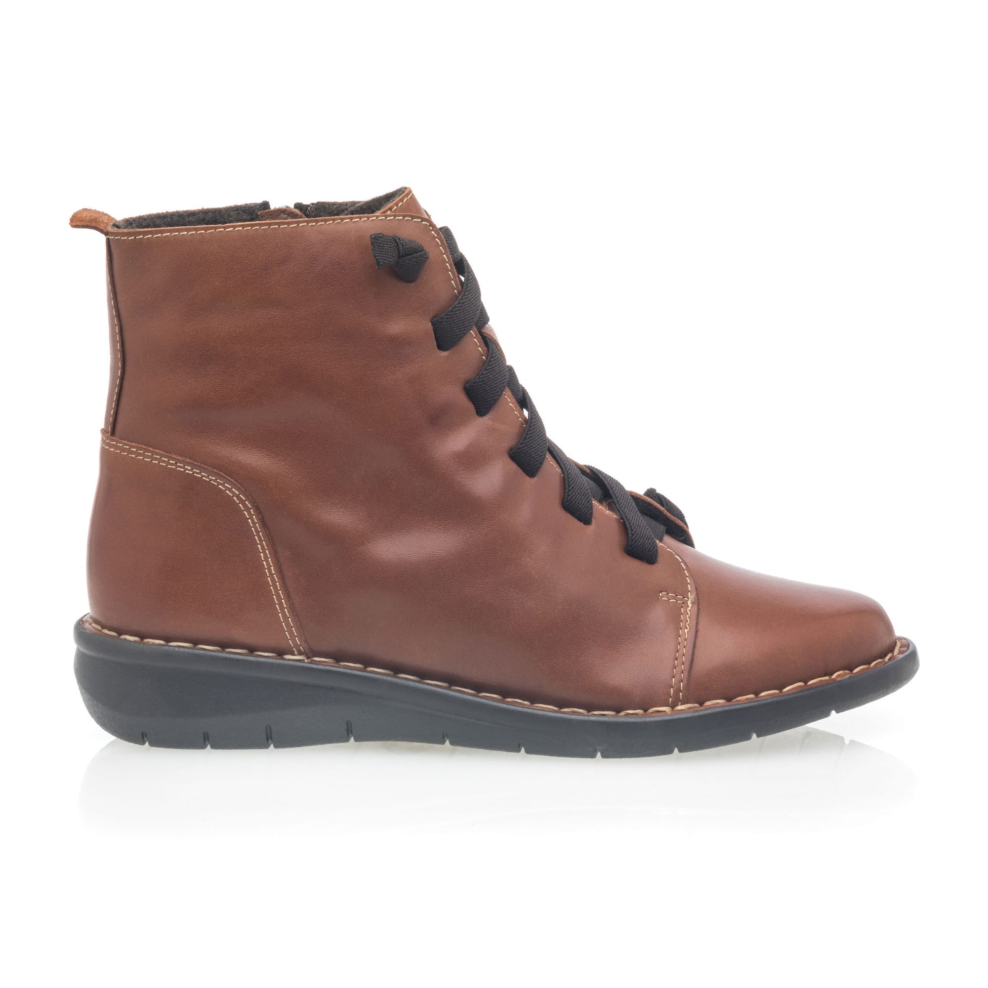 Bottines à lacets Femme en cuir cognac