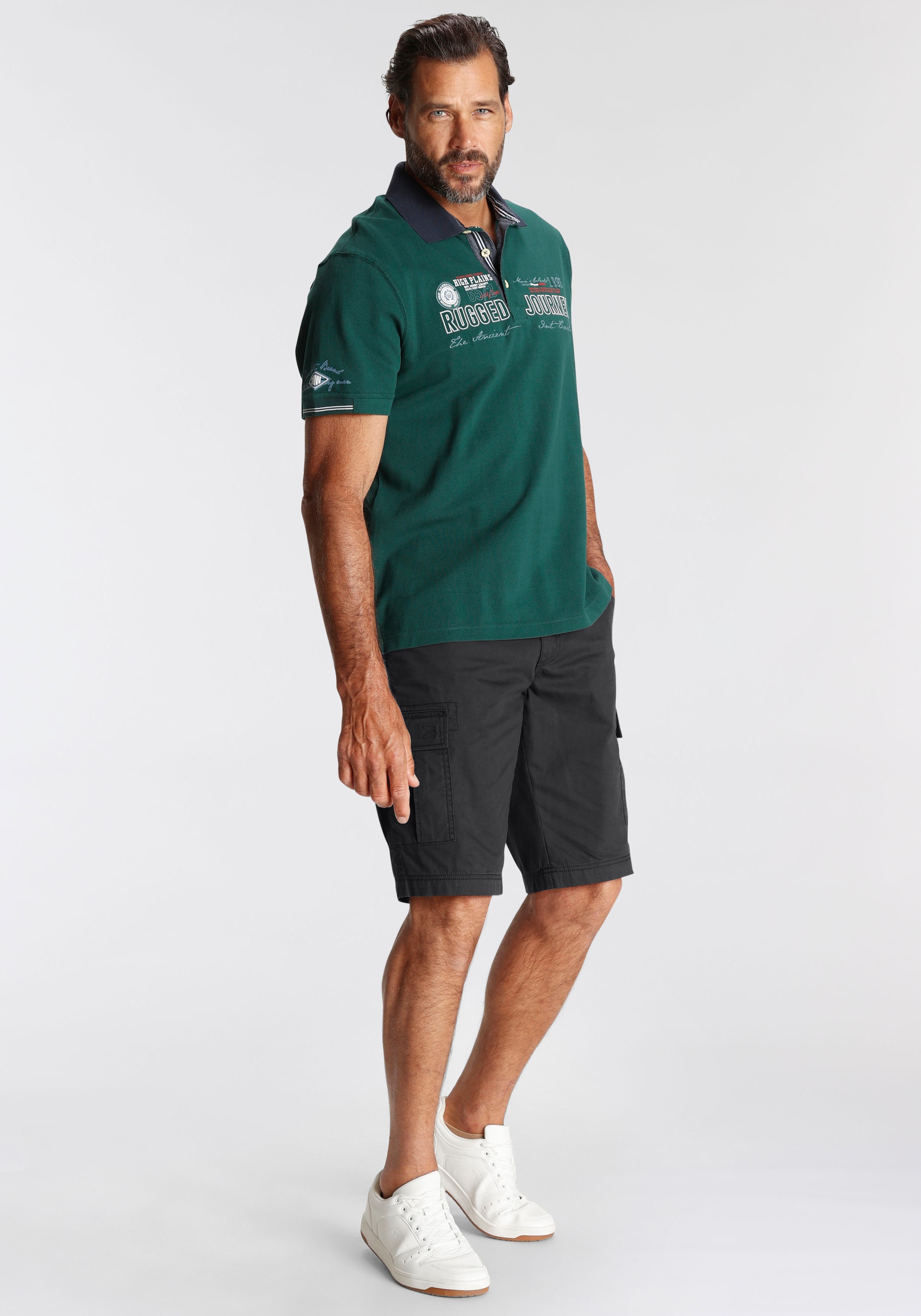 Man's World Poloshirt , Kurzarm,  mit Print, Stickerei und Badge,  Polokragen
