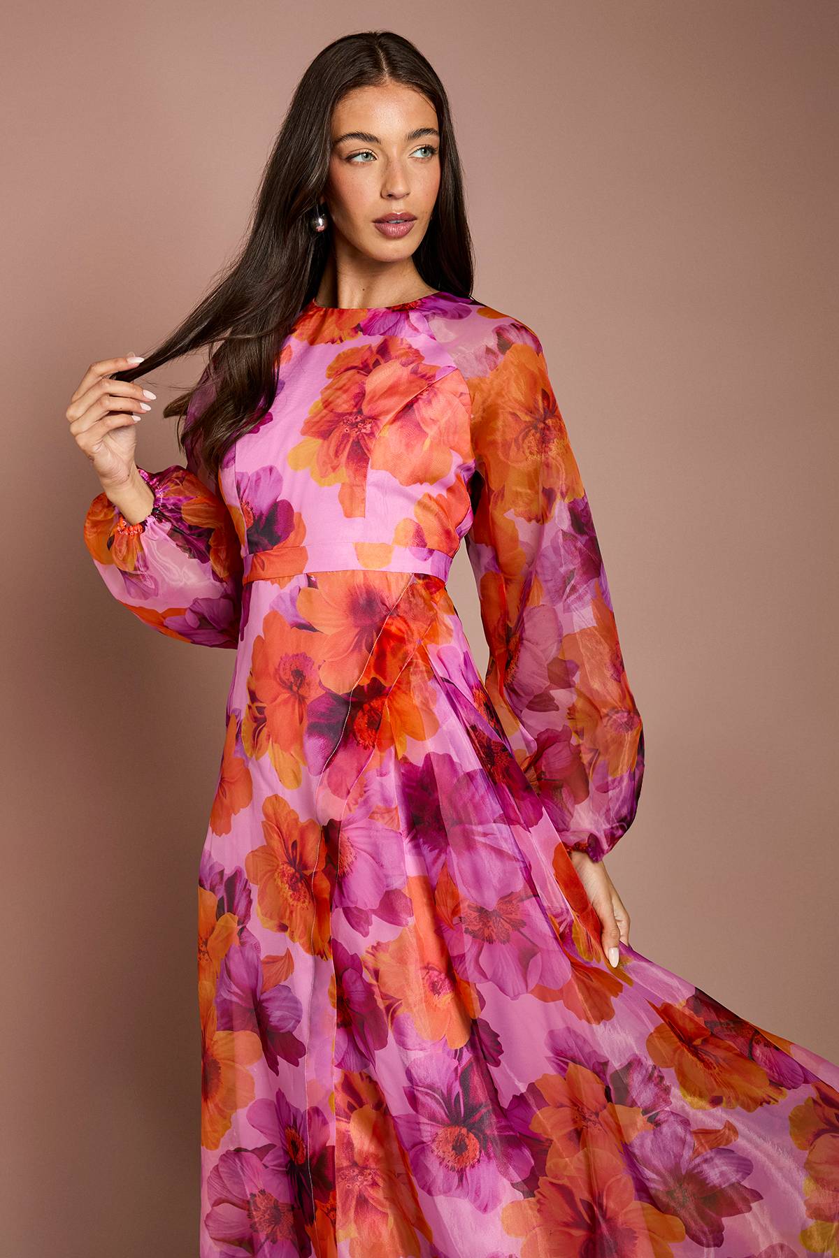 Coast Robe Midi En Organza À Manches Bouffantes Et Taille Portefeuille