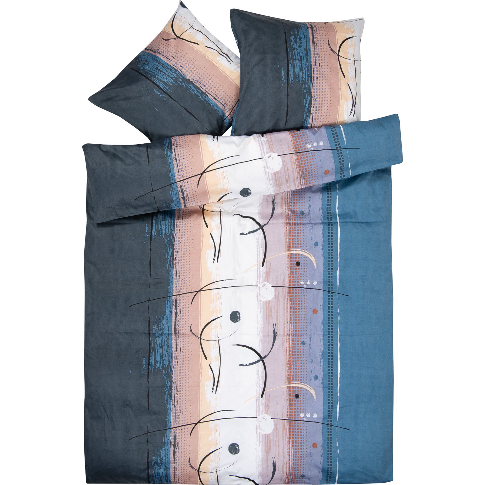Bettwäsche mit blauem Muster 200x210 2x65x65 Bettanzug Fra