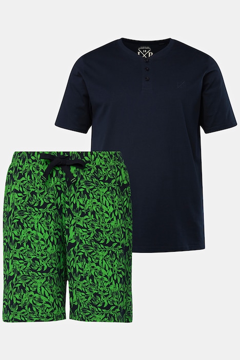 Schlafanzug, Homewear, OEKO-TEX, kurzer Zweiteiler, Henley, kurze Hose, bis 8 XL