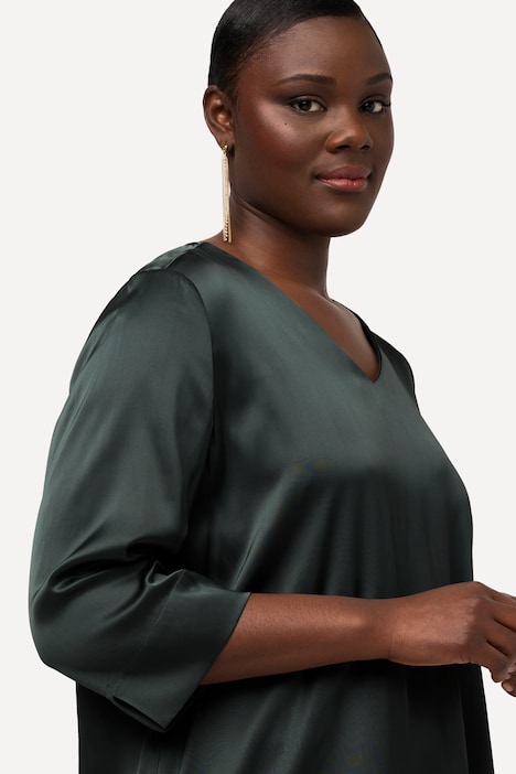 Blusenshirt, Satin, Boxy, V-Ausschnitt, 3/4-Arm