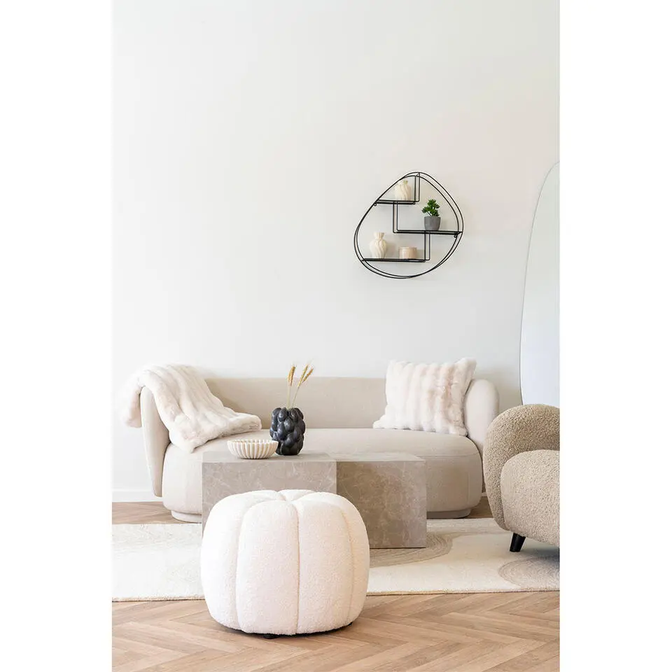 Poef Stof Off White - Zithoogte 38cm - Ø48x38cm - Paisley