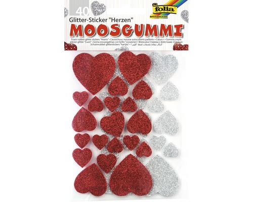 Glitterstickers van schuimrubber met hartjes, 40 stuks.