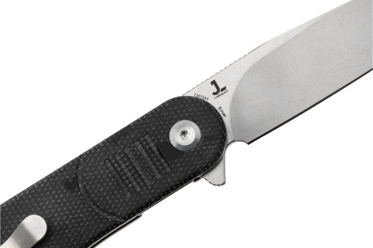 Tenable Knives Einar T2072A3 Stonewashed Nitro-V, Black Micarta, zakmes, Justin Lundquist design